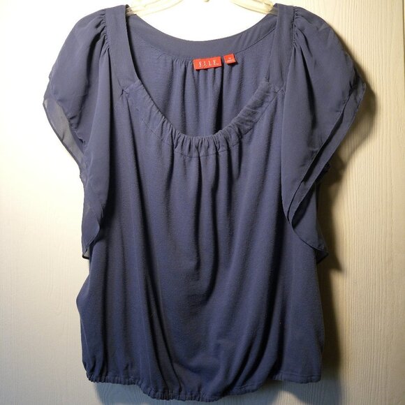 Elle Ruffle Short Ruffle Sleeve Top: Blue: Size: 1X - Picture 1 of 11